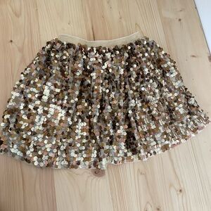 Girls Gold Sequin Skirt with Elastic Waist